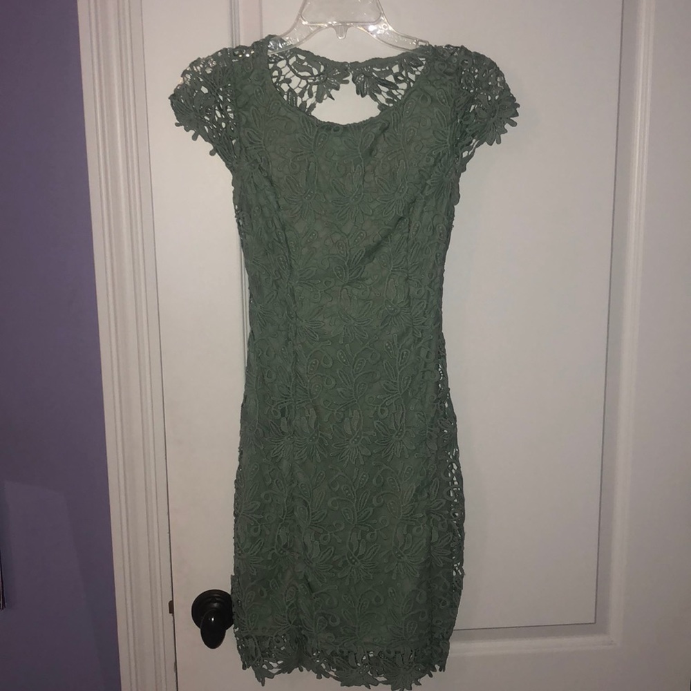Green Lace Dress. Open Back
